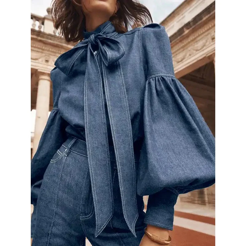 Denim Puff Sleeve Blouse