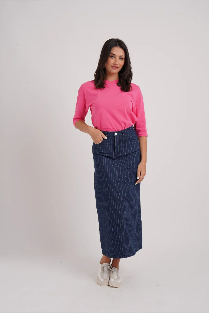 Pinstripe Denim Skirt Dark Blue - Image 3