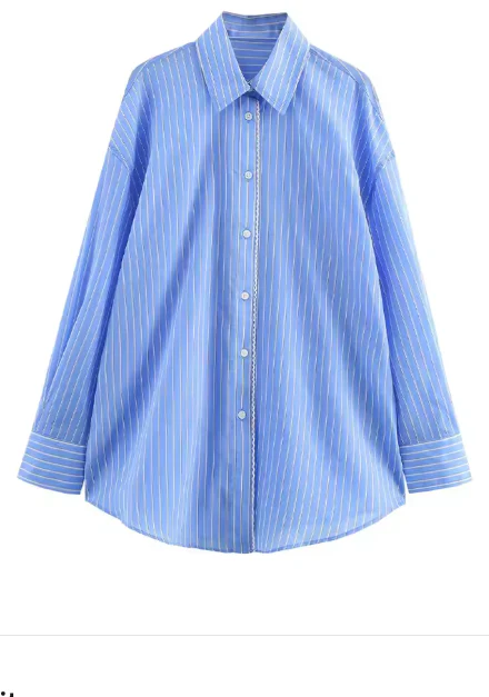 Striped Shirt With Lace Trimming - Image 2